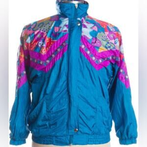 NWT Vintage BOLO Spirit Blue Colorful Granny-core 90’s Nylon Zip Bomber Jacket